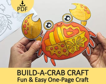 Build-a-Crab Paper Craft, Summer Ocean Activity for Kids (Printable PDF)