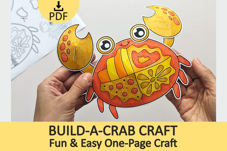 Build-a-Crab Paper Craft, zomerse oceaanactiviteit voor kinderen (afdrukbare pdf) afbeelding 1