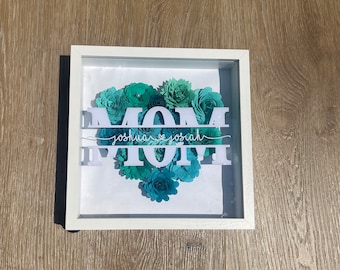 Moederdag gepersonaliseerde schaduwdoos met wit frame 8"x8" cadeau voor mama