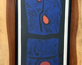 Haku Maki: zeldzame, ingelijste kleurenhoutblokprint. Nr. 5/72 Gedicht 68-35 Artiestenzegel en handtekening