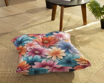 Oreiller fleurs colorées - Housses de coussin carrées - Coussin décoratif - Cadeaux pour grand-mère - Déco de salon - Déco chambre d'enfant