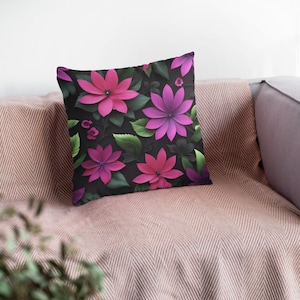 Purple Floral Pillow Case - Floral Pillow Cover - Purple Pillow Covers - Decorative Pillow - Bedroom Decorative Pillow - Housewarming Gift