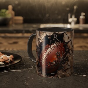 3D Football Wrap Mug - 3D Sport Coffee Mug - 11oz 3D Mug - 3D Press Mug -3D Crack Hole Mug - Football Lover Coffee Mug - Sports Lover Gift