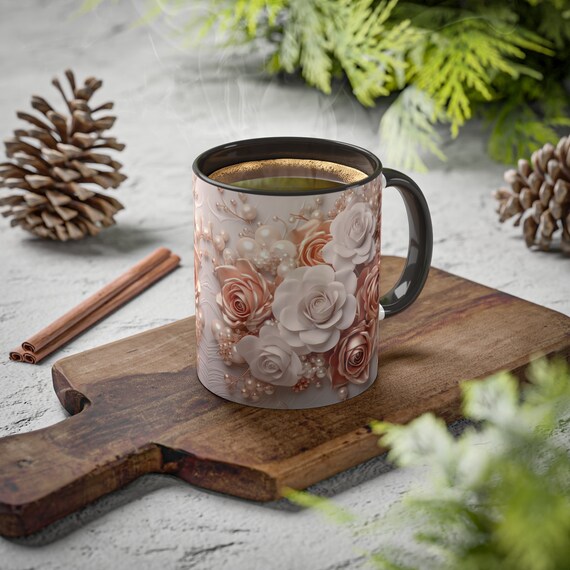 Rose Gold Roses Mug  3D Pearl Floral Botanical Design - Etsy