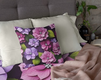 Purple Floral Pillow Cover – Double Sided Print Decorative Pillow