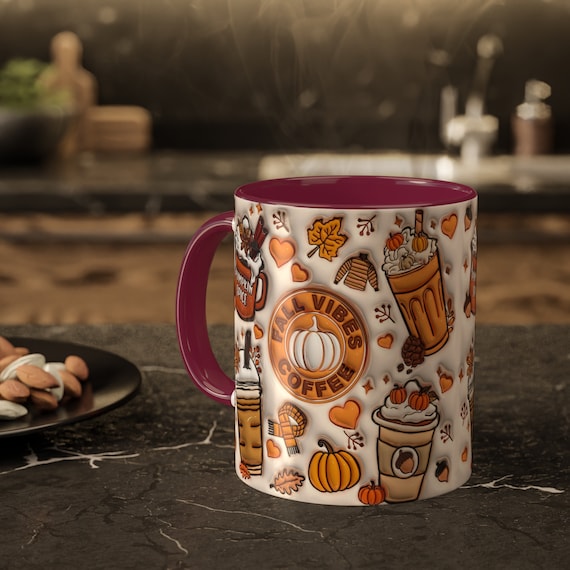 Puffy Fall Vibes Coffee Mug – Ceramic Mug, Autumn Pumpkin Design