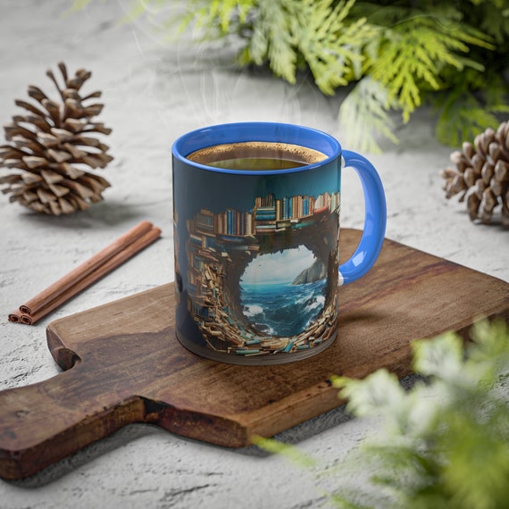 3D Book Wrap Mug 11oz Mug Design 3D Bookshelf Mug 3D Sea Mug Wrap 11oz Mug  Book Lover Mug Coffee Mug Gift for Book Reader 
