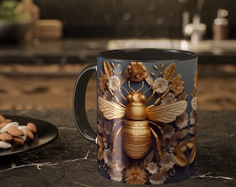 3D Bee Honeycomb Mug - Golden Crystal Honey Bee - 11 oz 3D Bee Honeycomb Mug - Honeycomb Art Sublimation Design - Bee Lover Gift