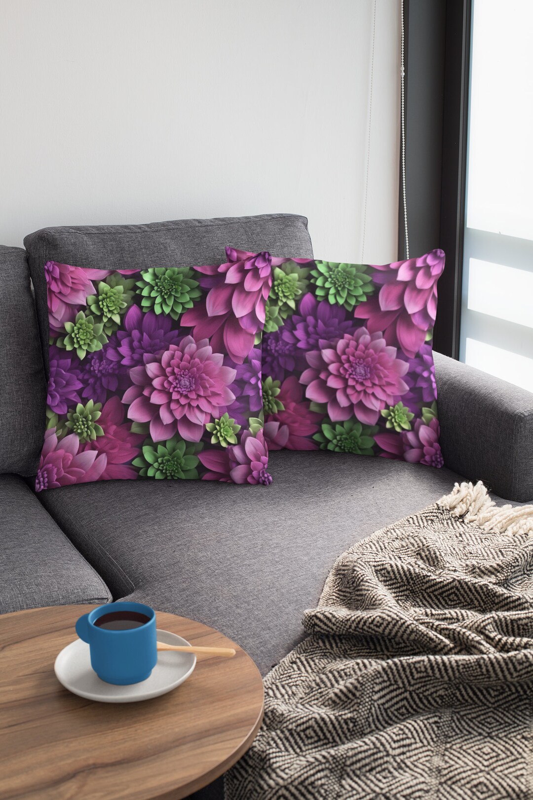 Purple Floral Pillow Coversummer Trend Cushiondecorative Etsy