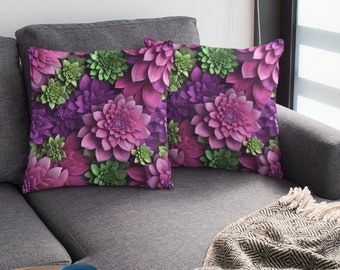 Purple Floral Throw Pillow Cover | Double Sided Print