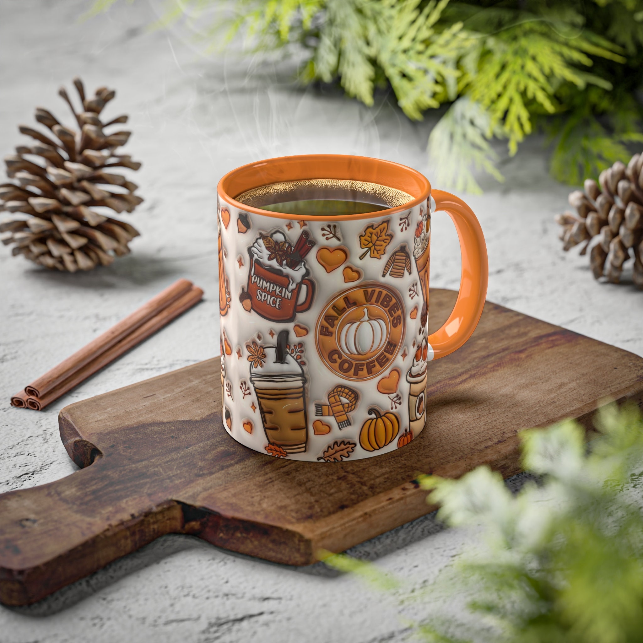 3D Fall Vibes Coffee - 3D Inflated Coffee Mug - Ceramic Mug