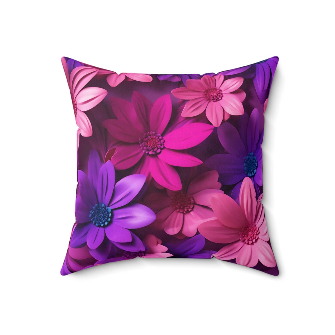 Magical Purple Flowers Pillow Dark Purple Floral Throw Etsy