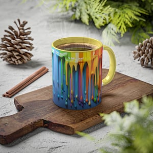 3D Rainbow Dripping Paint Mug - Neon Dripping Paint Mug - 3D Colorful Optical Illusion Mug - Gift for Coffee Lover - 11oz Ceramic Mug