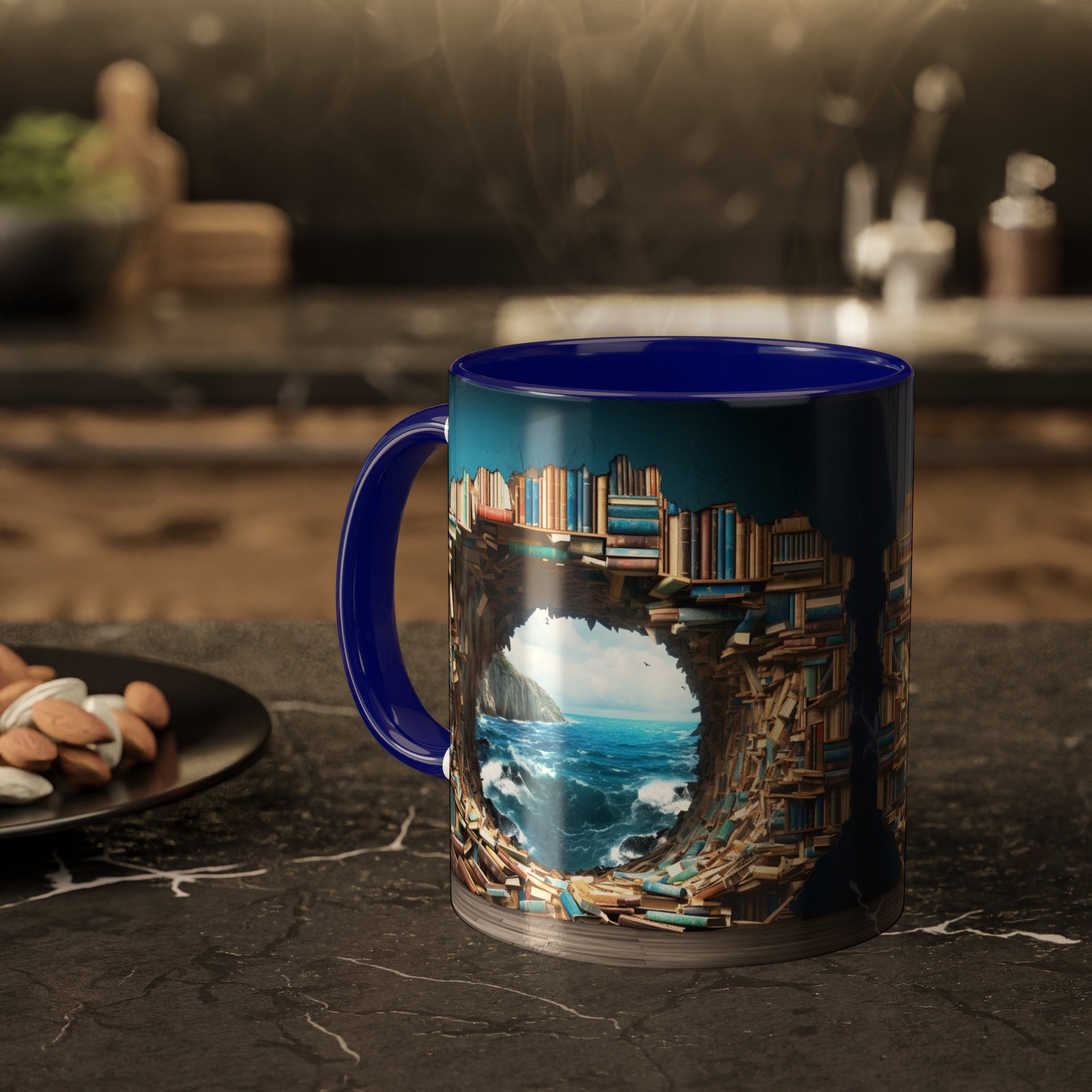 3D Book Wrap Mug 11oz Mug Design 3D Bookshelf Mug 3D Sea Mug Wrap 11oz Mug  Book Lover Mug Coffee Mug Gift for Book Reader 