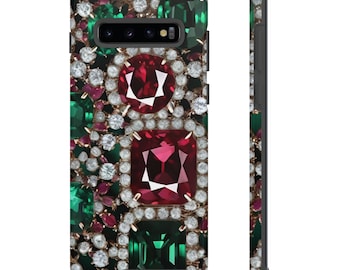 Red Green Bling Phone Case - Glitter Sparkle Rhinestone - Crystal Diamond Tough Case for iPhone iPhone 13, 14, 15, SE Samsung Galaxy