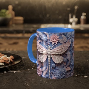 3D Dragonfly and Flower Mug - 3D Dragonfly Flower - Animal Mug - Dragonfly Floral Mug - 3D Sublimation Mug - 11oz Mug - Gift for Sisters
