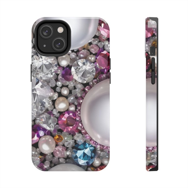 Bling Sparkly Rhinestone Tough Phone Cases  - Jewelled Gemstone - Crystal Diamond Case for iPhone 8 Plus X XR Xs Max 11 12 13 14 15 Pro Max