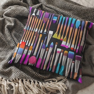 Make Up Brushes Pillow - Makeup Artist Pillow - Beauty Salon Decor - Makeup Lover Gifts - Salon, Parlor Decor - Gift for Makeup artist