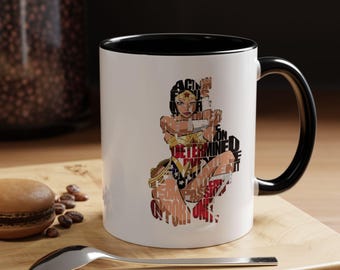 Taza con tipografía de la Mujer Maravilla Hero / Taza de café con acento de 11 oz y 15 oz