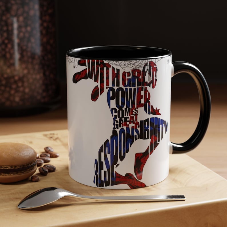 Taza de café de Spider-Man / Con cita inspiradora, silueta de cómic (325 ml/444 ml) imagen 1