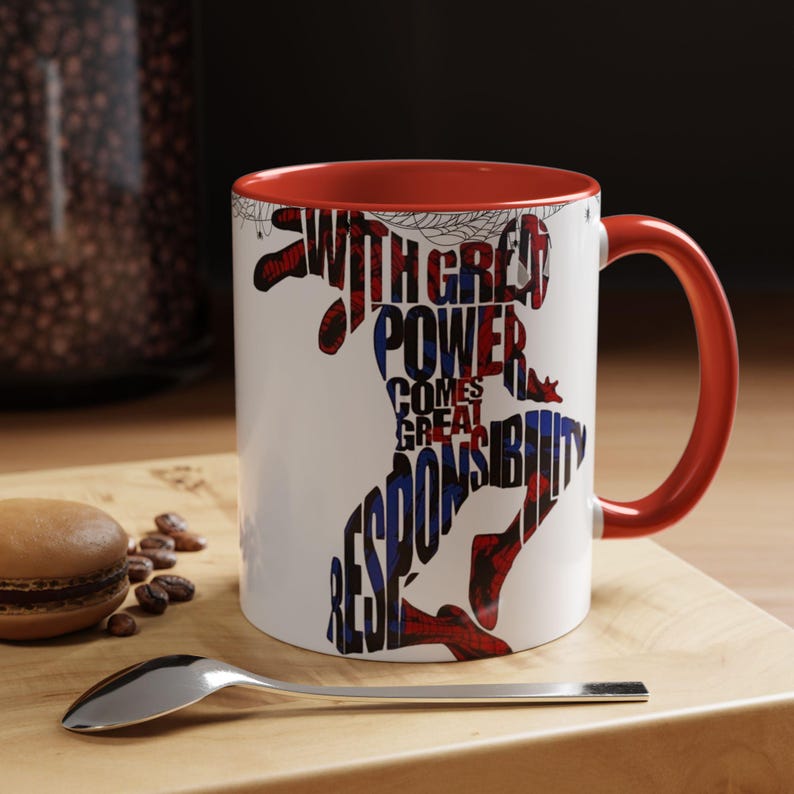 Taza de café de Spider-Man / Con cita inspiradora, silueta de cómic (325 ml/444 ml) imagen 5
