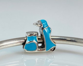 Sterling Silver Enamel Turquoise Blue Scooter Charm