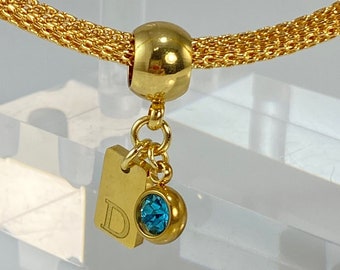 Initial Letter Birthstone Dangle Charm