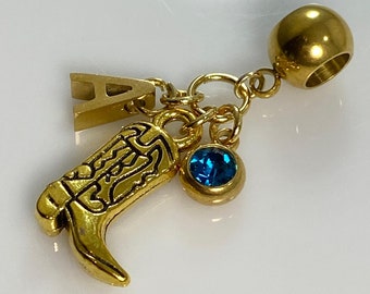 Cowboy Boot with Letter and Birthstone Charm