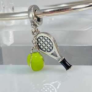 Sterling Silver Tennis Racket & Ball Dangle Charm
