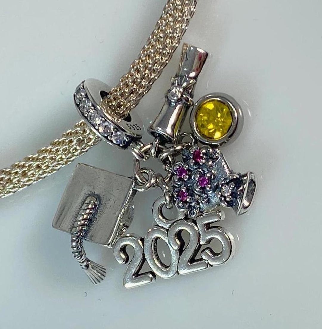Sterling Silver 2024 2025 2026 Graduation Dangle Charm on Stainless ...