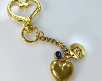 Heart with Birthstone and Letter Personalized Handbag  Charm Keychain
