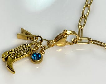 Cowboy Boot with Letter and Birthstone Clip On Charm