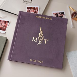 Album fotografico di nozze elegante e personalizzato/libro degli ospiti in velluto con copertina rigida per foto 4x6"/Instax/Polaroid con pagine bianche nere/crema 9x9" (23 x 23 cm)