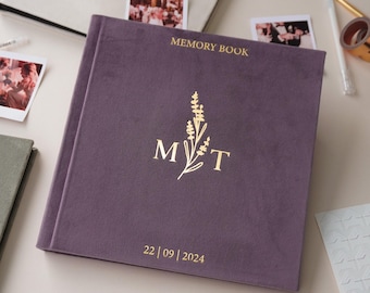 Custom Elegant Wedding Photo album/Guest book in velvet hardcover for 4x6&quot;/Instax/Polaroid photos with blank black/cream pages 9x9&quot;(23x23cm)