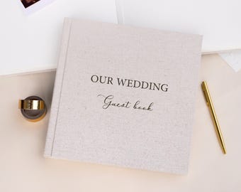 Custom Linen Wedding Guest book/Photo album for 4x6&quot;/Instax/Polaroid photos with blank black/cream pages for Boho/Rustic style 9x9&quot;(23x23cm)