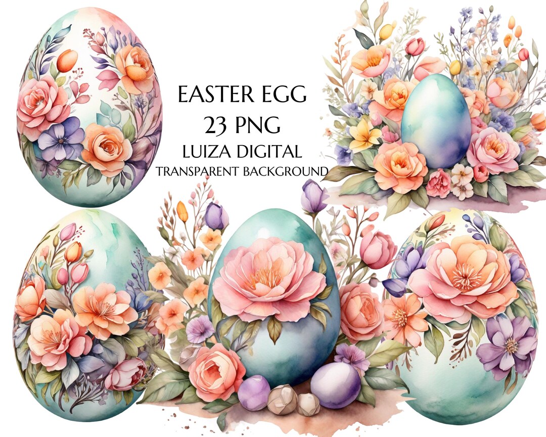 Floral Egg Clipart, Watercolor Easter Eggs Clipart, Colorful Easter Egg ...