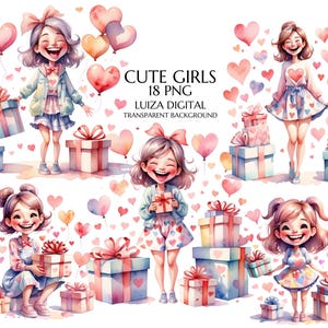 Lady Clipart PNG, Valentinstag lustiges Mädchen, glückliche Frau Clipart, schrullig Mädchen Png, Geschenkbox, Geburtstagskarte machen, Sublimation sofortiger Download