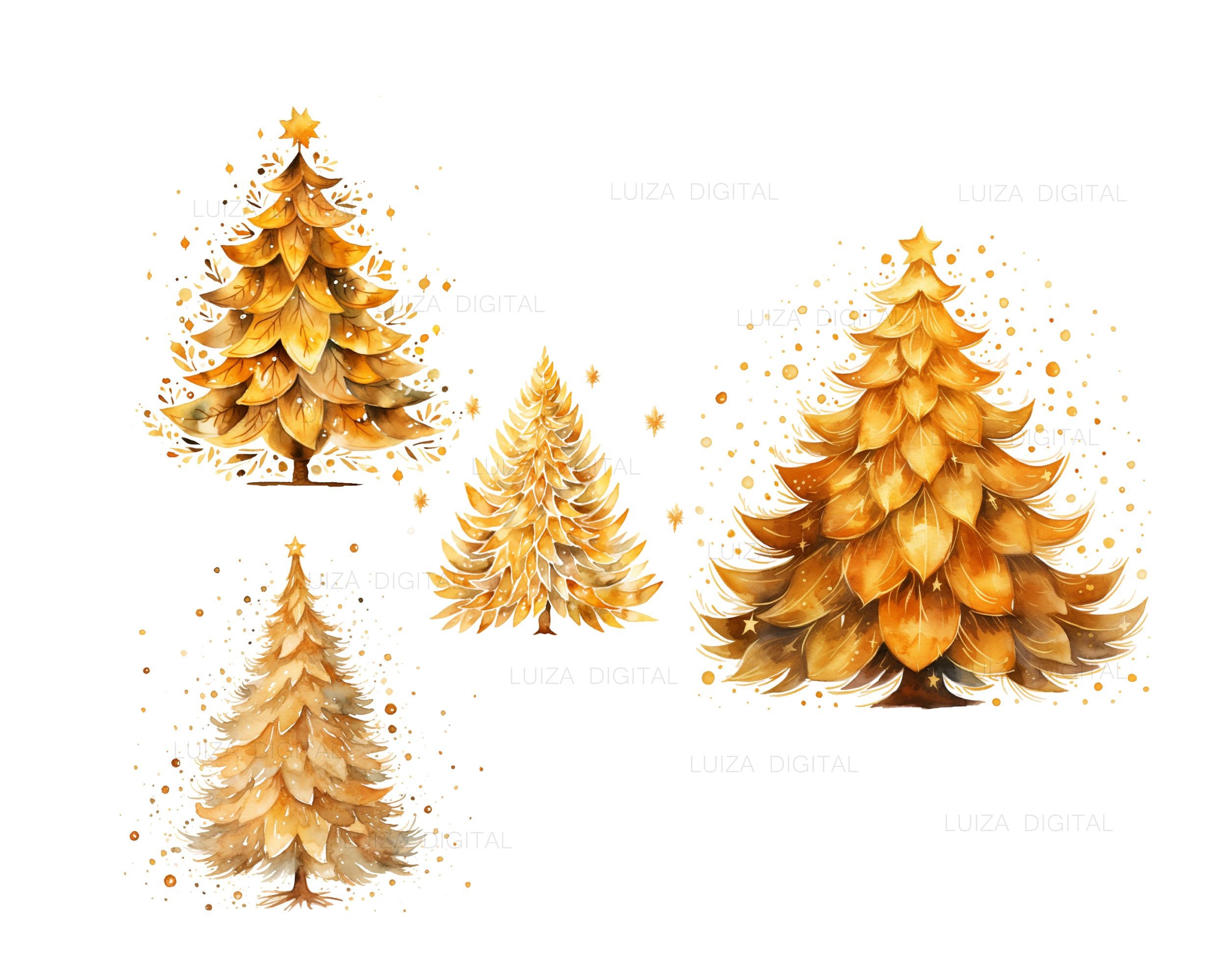 Luxe Gold Christmas Tree Clipart Clipart Christmas Tree PNG Etsy