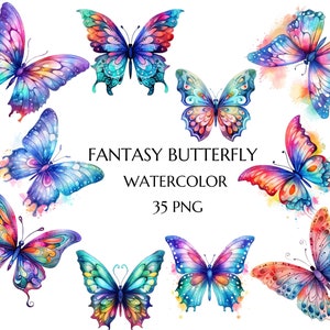 35 Aquarell Fantasy Schmetterling Clipart, Fee Garten Clipart, hochwertige transparente png für kommerzielle Nutzung | Sofortiger digitaler Download
