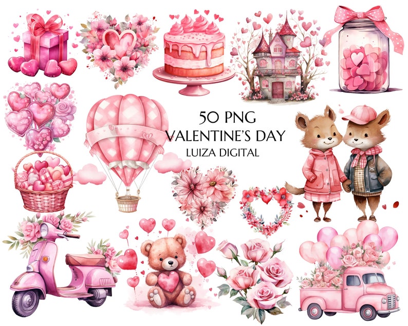 Sweet Valentine Clipart Bundle, Watercolor Valentines Day Clipart ...