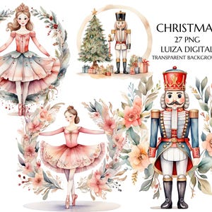 Clipart de quebra-nozes, clipart de bailarina, clipart de aquarela de Natal, clipart de feriado, uso comercial, convite de aniversário, sublimação