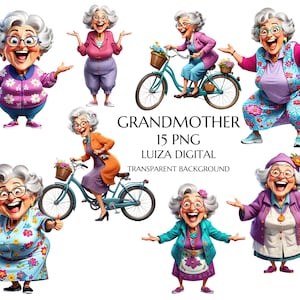 Großmutter Clipart, Aquarell lustige alte Dame Clipart, lustige betrunkene alte Dame Png, wunderliche glückliche Frau Clipart, glückliche Oma Clipart
