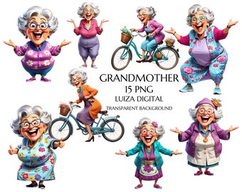 Großmutter Clipart, Aquarell lustige alte Dame Clipart, lustige betrunkene alte Dame Png, wunderliche glückliche Frau Clipart, glückliche Oma Clipart