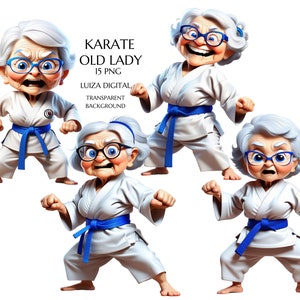 Imágenes prediseñadas de anciana de karate, anciana de kung fu PNG, imágenes prediseñadas de mujer peculiar, abuela de karate, sublimación deportiva, uso comercial, descarga digital