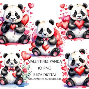 Aquarelle Saint-Valentin Panda Clipart, Clipart amour, panda mignon Png, bébé animal, indésirable journalisation usage Commercial téléchargement immédiat