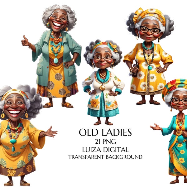 Funny Old Lady Clipart, Old Lady Clipart, Watercolor Quirky Black Old Ladies Clipart, Funny African Old Lady Png, Grandma Gift