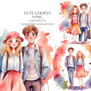 Clipart de San Valentín de niña y niño, clipart de adolescente, clipart de pareja de San Valentín, clipart de boda, sublimación de regreso a clases, descarga digital