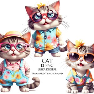 Cute Cat clipartbundel, clip art set van 12 hoge kwaliteit png's, Happy Cats, Cartoon Cat PNG, Instant Download, Commercieel gebruik