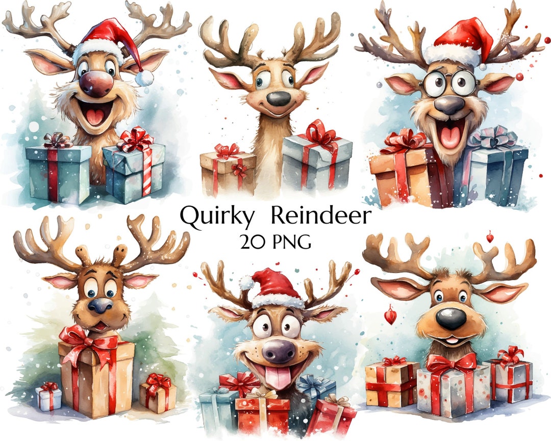 Watercolor Reindeer Clipart, Funny Reindeer PNG, Quirky Reindeer, High ...