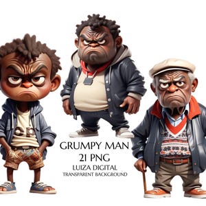Imágenes prediseñadas de hombre negro gruñón divertido, imágenes prediseñadas de niño loco, imágenes prediseñadas de anciano negro peculiar en acuarela, hombre africano gruñón divertido png, abuelo negro